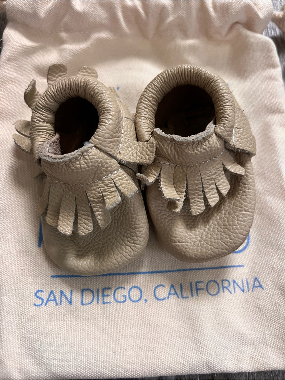 Infant Fringe Moccasins in Beige - Baby Leather Slip-Ons